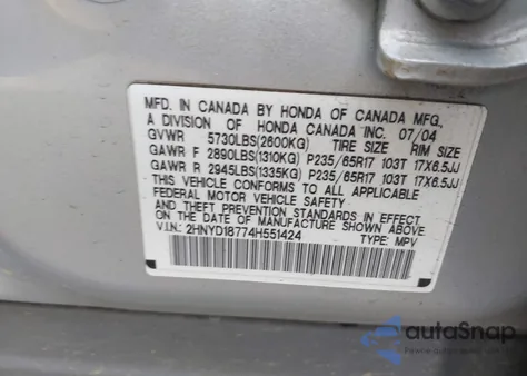 2004 Acura Mdx from USA, damaged, VIN 2HNYD18774H551424